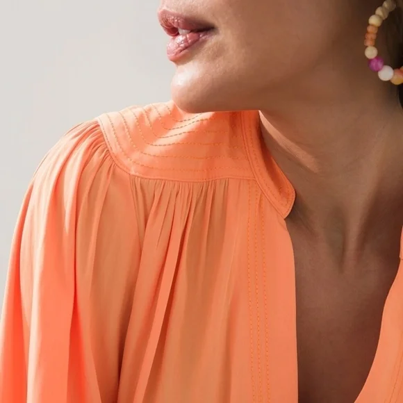 CHICO'S TEXTURED STITCHED V-NECK BALLOON SLEEVE BLOUSE EUC SIZE XS SMALL 0 - Picture 3 of 10